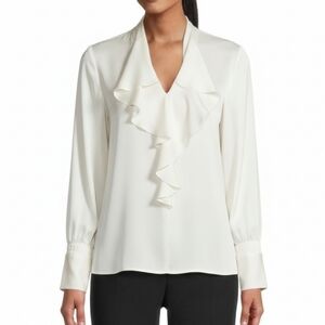 Emanuel Ungaro Eliane Silk Ruffle Blouse Ivory XS NWT